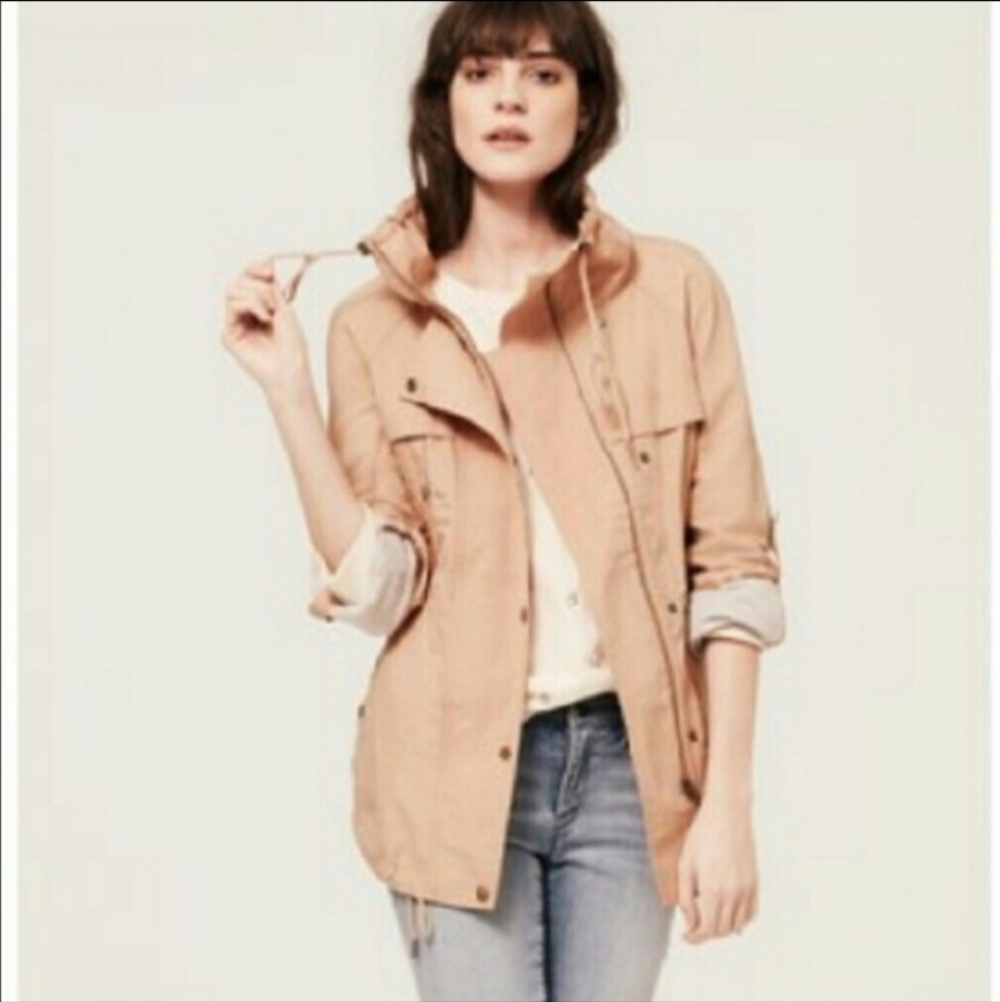 Loft Soft Peach Pink Anorak Utility Jacket Women's Medium M Drawstring Toggle